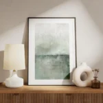 affiche abstraite verte avec degrade de couleurs et texture brossee evoquant un meuble.webp