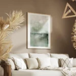 affiche abstraite verte avec degrade de couleurs et texture brossee evoquant un salon.webp