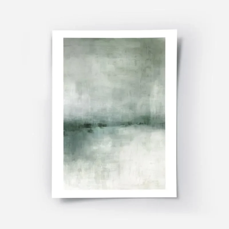 affiche abstraite verte avec des coups de pinceau horizontaux et verticaux crean.webp