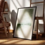 affiche abstraite verte avec des coups de pinceau horizontaux et verticaux crean encadre.webp