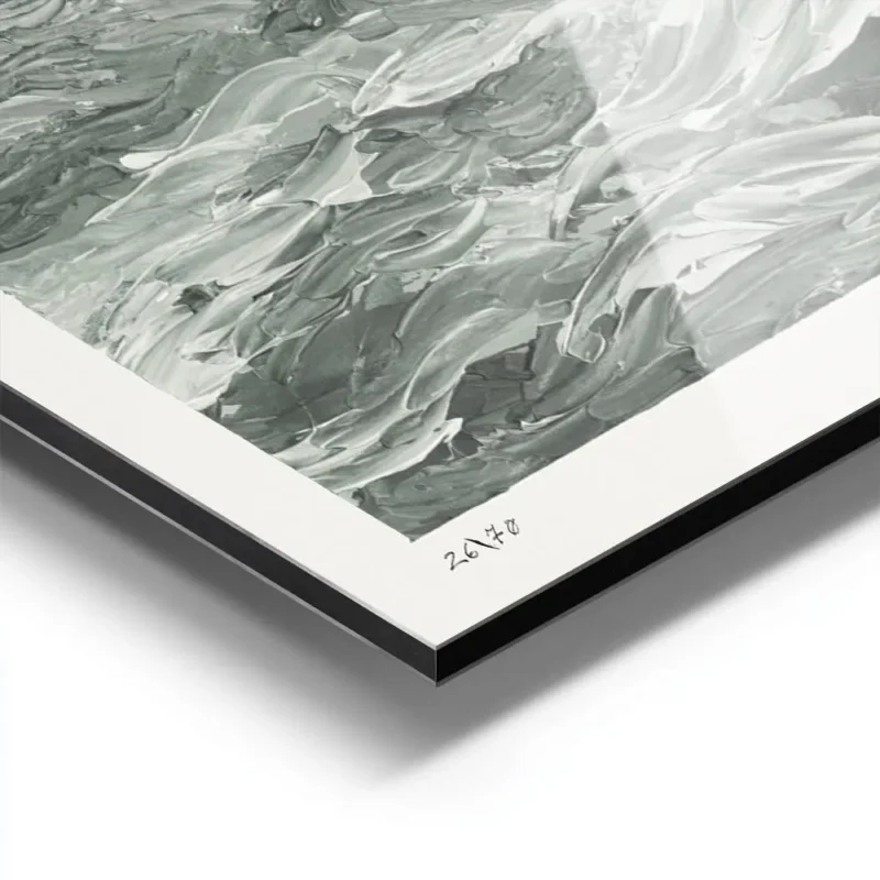 affiche abstraite waves in green mer tumultueuse aux coups de pinceau dynamiques aluminium.webp