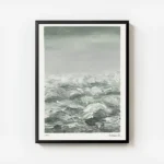 affiche abstraite waves in green mer tumultueuse aux coups de pinceau dynamiques avec cadre.webp