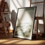 affiche abstraite waves in green mer tumultueuse aux coups de pinceau dynamiques encadre.webp