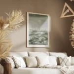 affiche abstraite waves in green mer tumultueuse aux coups de pinceau dynamiques salon.webp