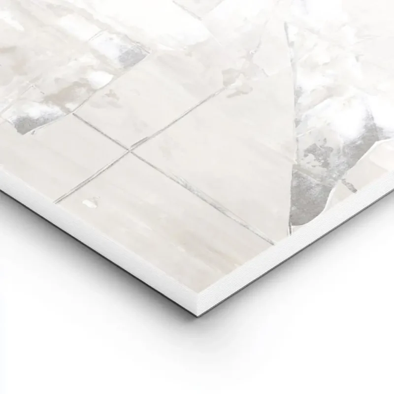 affiche acrylique abstraite en blanc et beige clair avec formes texturees et mot lightpanel.webp