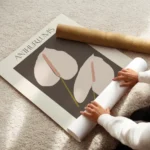 affiche adele naidoo avec deux anthuriums stylises aux spathes rose pale et spad enroule.webp