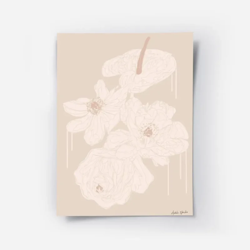affiche adele naidoo illustration de fleur monochrome aux traits fins sur fond b.webp