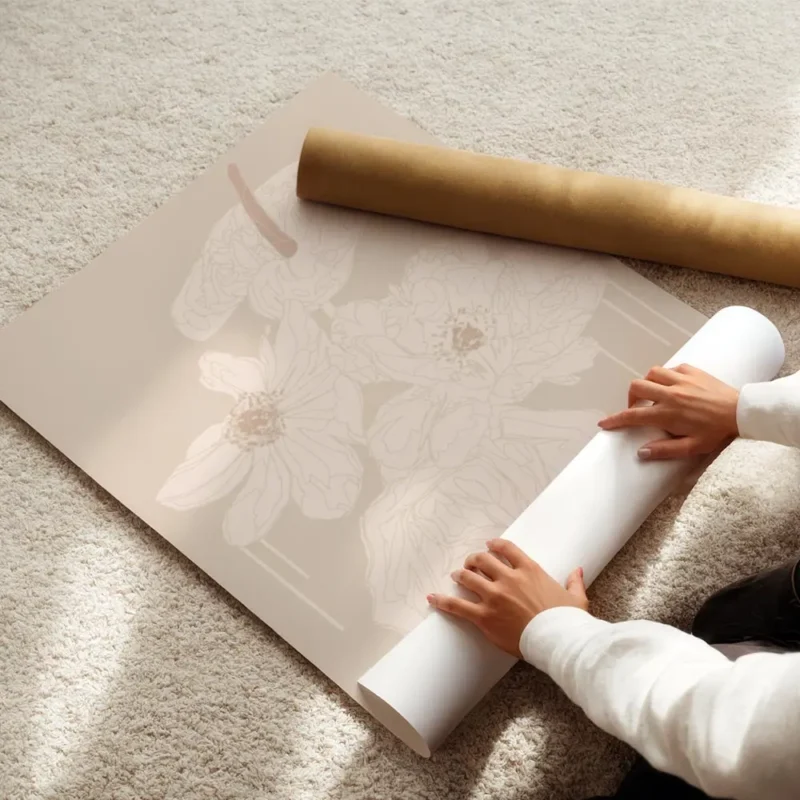 affiche adele naidoo illustration de fleur monochrome aux traits fins sur fond b enroule.webp