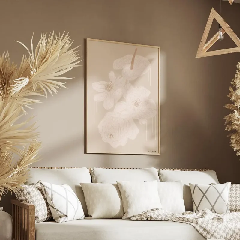 affiche adele naidoo illustration de fleur monochrome aux traits fins sur fond b salon.webp