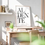 affiche al dente avec typographie noire sur fond blanc et texte sur la cuisson d bureau.webp