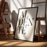 affiche al dente avec typographie noire sur fond blanc et texte sur la cuisson d encadre.webp