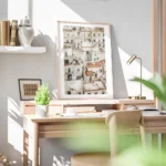 affiche amalfi living maisons blanches aux toits de tuiles rouges fenetres verte bureau.webp