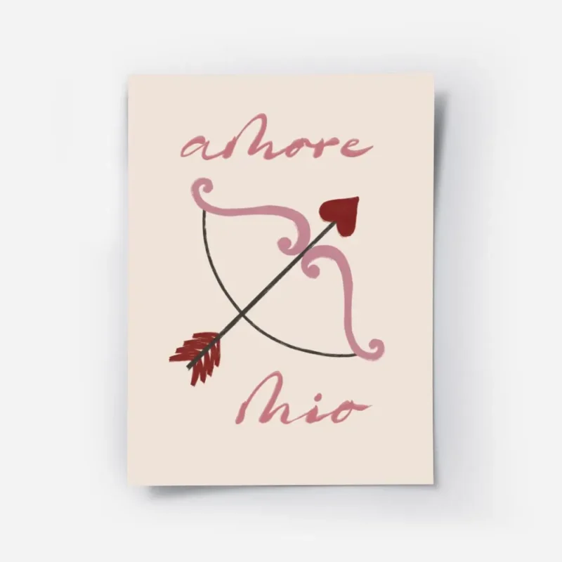 affiche amore mio avec typographie rose et arc de cupidon fleche avec c ur roman.webp