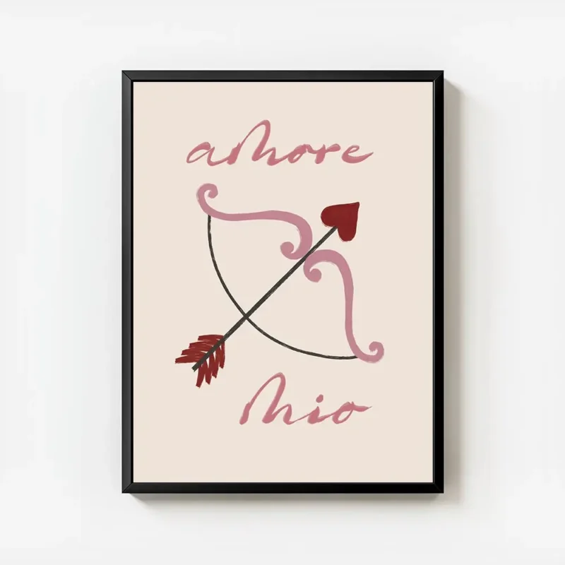affiche amore mio avec typographie rose et arc de cupidon fleche avec c ur roman avec cadre.webp