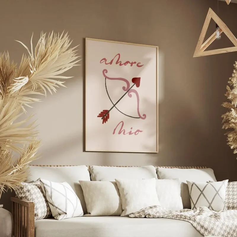 affiche amore mio avec typographie rose et arc de cupidon fleche avec c ur roman salon.webp