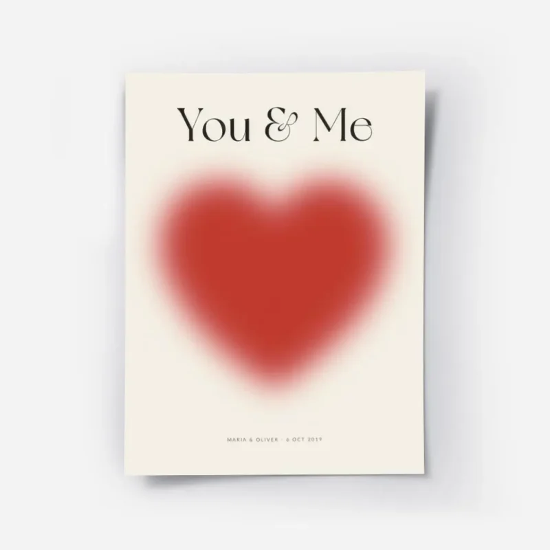 affiche amour avec un grand c ur rouge flou et le texte you me en typographie no.webp