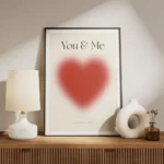affiche amour avec un grand c ur rouge flou et le texte you me en typographie no meuble.webp