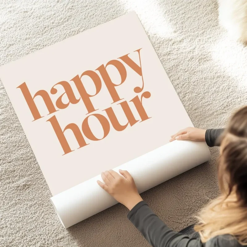 affiche apero de typographie pechue avec texte happy hour en gras et all day eve au sol.webp