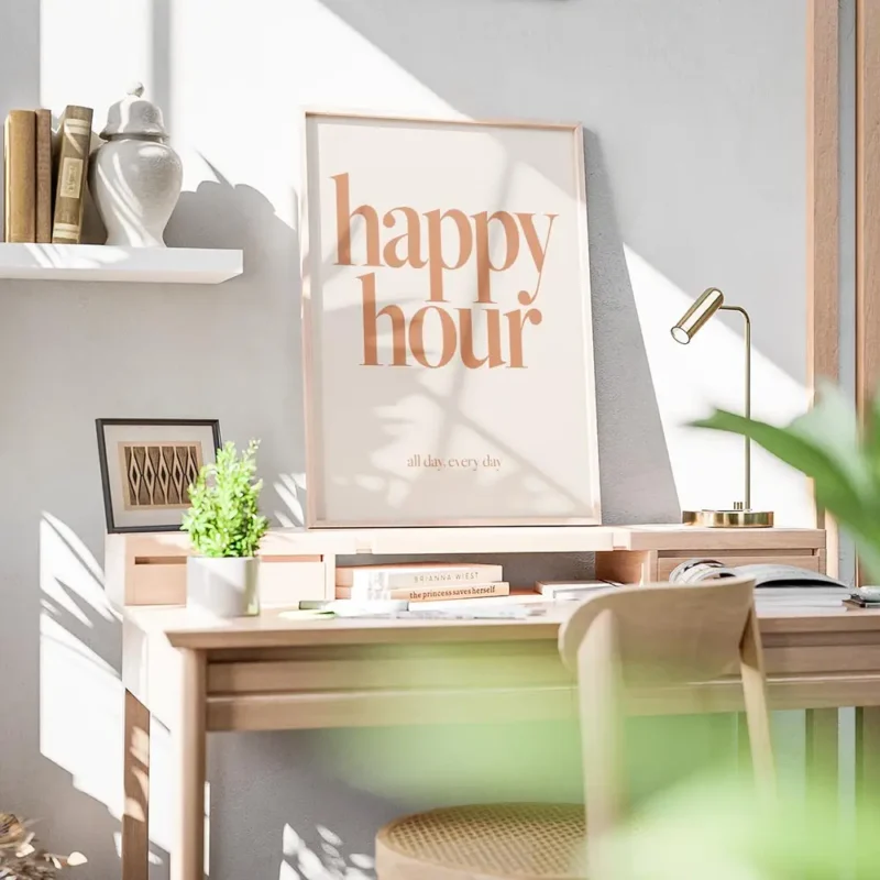 affiche apero de typographie pechue avec texte happy hour en gras et all day eve bureau.webp