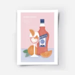 affiche aperol spritz avec bouteille verre et oranges sur fond bleu et rose rece.webp