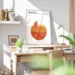 affiche aperol spritz avec des formes geometriques orange et jaunes et la recett bureau.webp