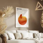 affiche aperol spritz avec des formes geometriques orange et jaunes et la recett salon.webp