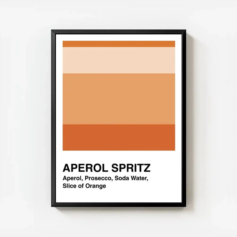 affiche aperol spritz blanche avec des blocs de couleur orange et la typographie avec cadre.webp