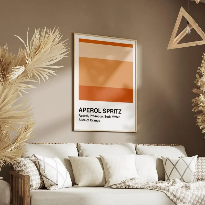 affiche aperol spritz blanche avec des blocs de couleur orange et la typographie salon.webp