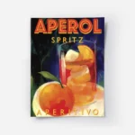 affiche aperol spritz de marco marella typographie orange sur fond bleu verre de.webp