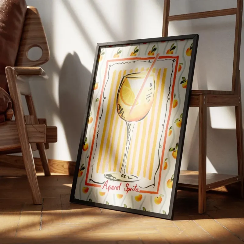 affiche aperol spritz motif abstrait et ludique a la peinture a la main encadre.webp