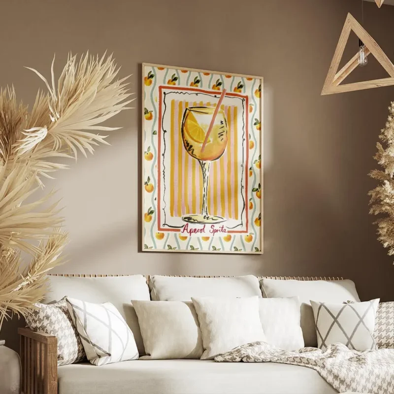 affiche aperol spritz motif abstrait et ludique a la peinture a la main salon.webp