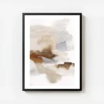 affiche aquarelle abstraite aux tons brules marron et gris avec des couleurs qui avec cadre.webp