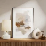 affiche aquarelle abstraite aux tons brules marron et gris avec des couleurs qui meuble.webp