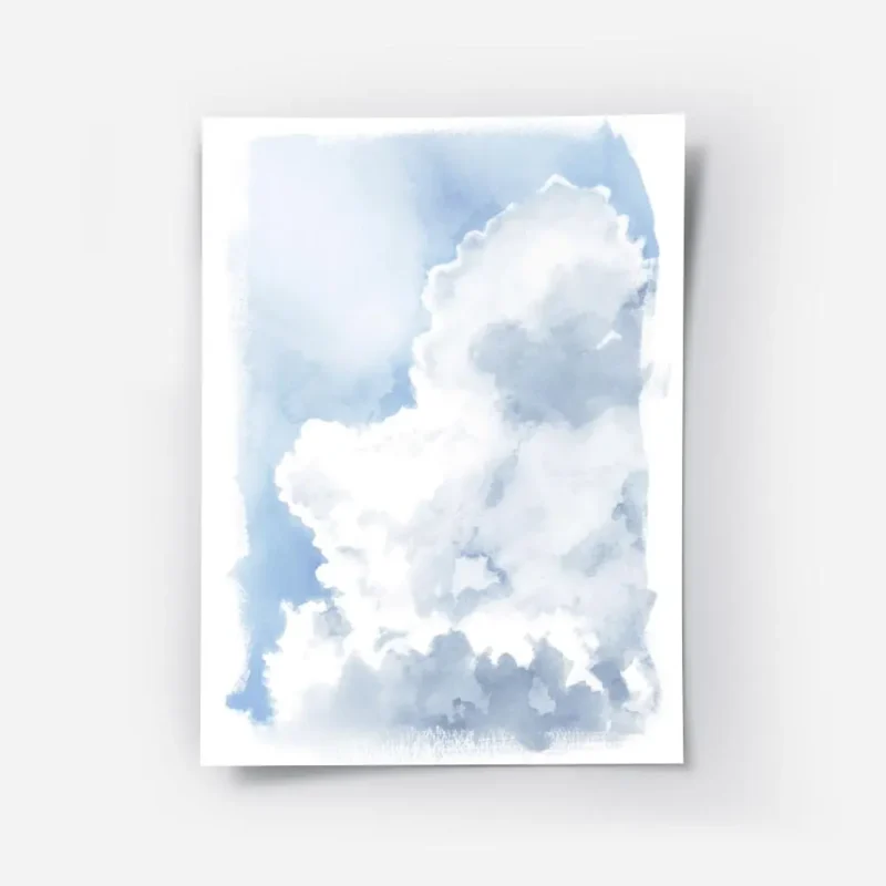 affiche aquarelle avec un nuage blanc moelleux sur un ciel bleu texture peinte a.webp