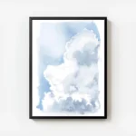 affiche aquarelle avec un nuage blanc moelleux sur un ciel bleu texture peinte a avec cadre.webp