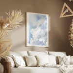 affiche aquarelle avec un nuage blanc moelleux sur un ciel bleu texture peinte a salon.webp