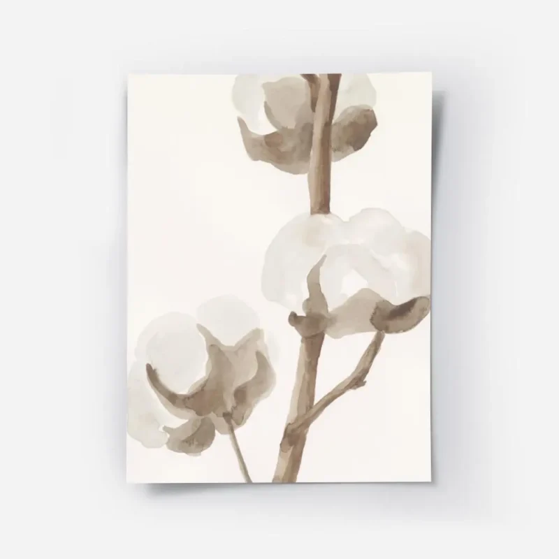 affiche aquarelle de fleurs de coton aux couleurs douces blanche et beige sur un.webp