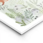 affiche aquarelle de trois renards roux courant dans une foret verte avec arbres lightpanel.webp