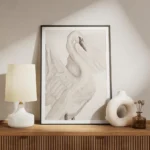 affiche aquarelle dun cygne blanc delicat avec ses ailes deployees couleurs douc meuble.webp