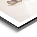 affiche aquarelle dun ours souriant assis sur une lune entoure de nuages sur fon aluminium.webp