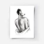 affiche aquarelle monochrome du dos dune femme nue avec une chemise blanche noue.webp