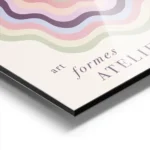 affiche art abstrait colore formes ondulees pastel sur fond clair avec texte aluminium.webp