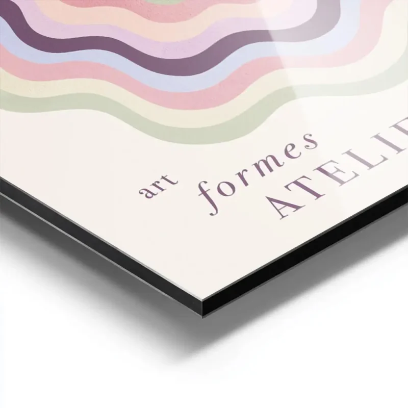 affiche art abstrait colore formes ondulees pastel sur fond clair avec texte aluminium.webp
