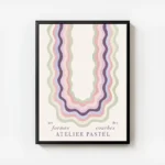 affiche art abstrait colore formes ondulees pastel sur fond clair avec texte avec cadre.webp