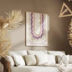 affiche art abstrait colore formes ondulees pastel sur fond clair avec texte salon.webp