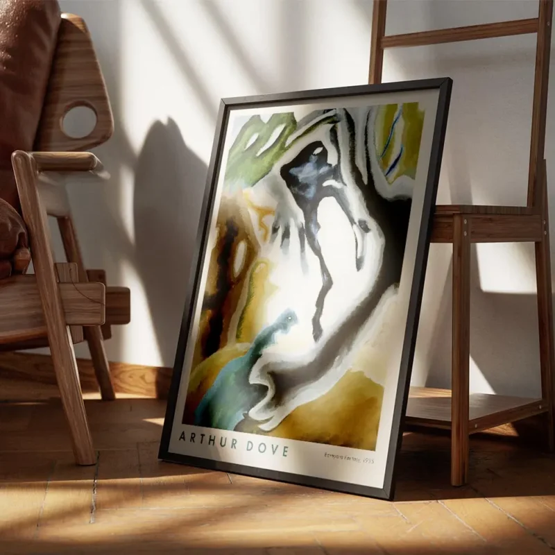 affiche arthur dove barnyard fantasy abstraite tons terreux bleu et noir avec ty encadre.webp