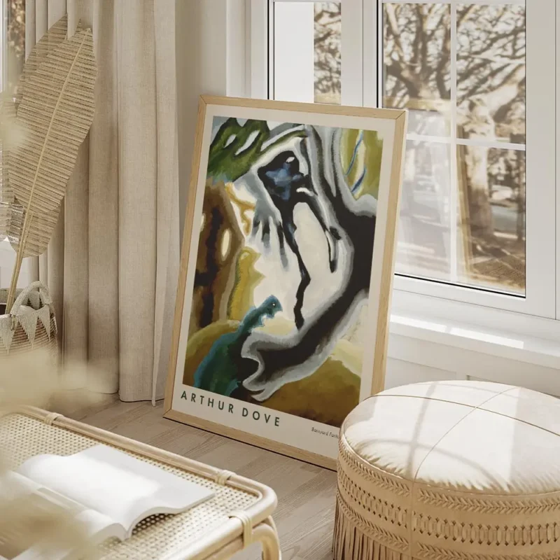affiche arthur dove barnyard fantasy abstraite tons terreux bleu et noir avec ty salon beige.webp