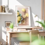 affiche artistique de citrons jaunes sur fond rose certains entiers et certains bureau.webp