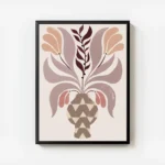 affiche artistique de fleur dans un vase beige avec un motif zigzag marron sur f avec cadre.webp