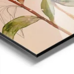 affiche artistique de pivoines roses aquarelle avec des feuilles vertes sur fond aluminium.webp